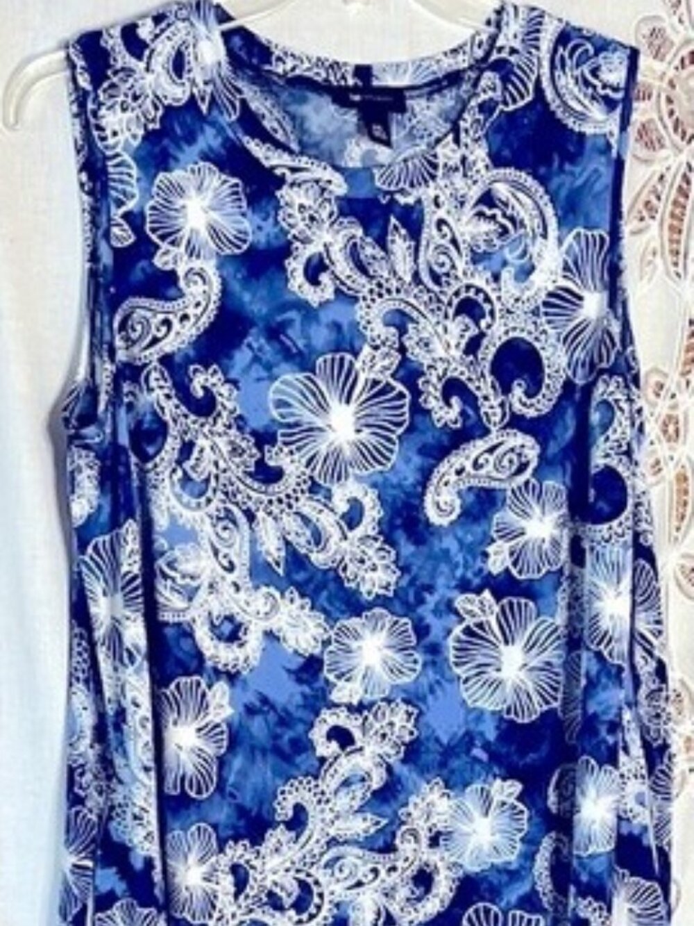 AB Studio Blue White Floral Sleeveless Sheath Midi Dress XXL